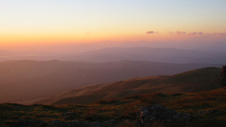 Sunset view towards Snowdonia from Moel Llyfnant Sunset view towards Snowdonia from Moel Llyfnant