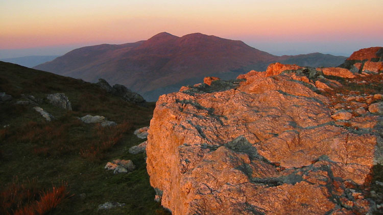 Evening light on Arenig Fawr from Moel Llyfnant Evening light on Arenig Fawr from Moel Llyfnant