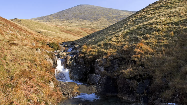 Long Gill waterfalls with Sca Fell above