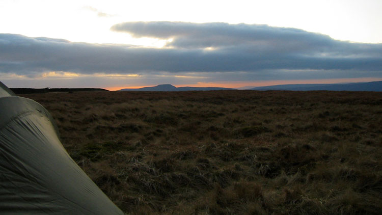 Sunset over Ingleborough from pitch on Plover Hill