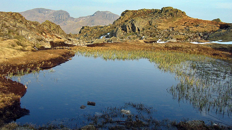 The Scafells over a ridge pool