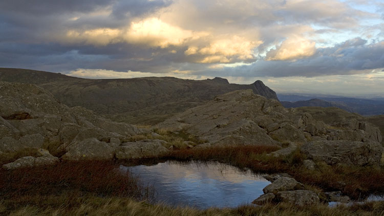 Evening sky & light on Langdale Pikes from pitch Evening sky & light on Langdale Pikes from pitch