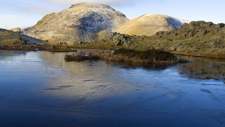 Seathwaite Fell tarn #3 ice patterns & Great Gable