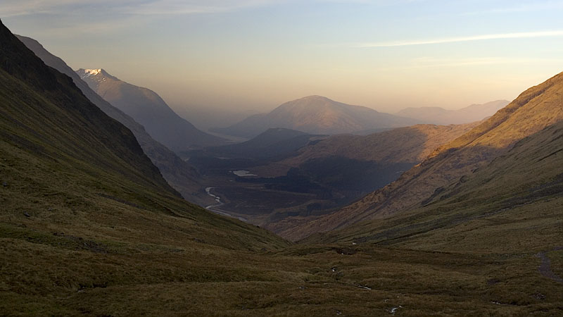 Morning view towards Loch Etive from Lairig Gartain