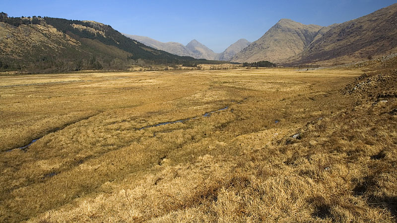 Looking back over the flat boggy plain near Kinlochetive Bothy