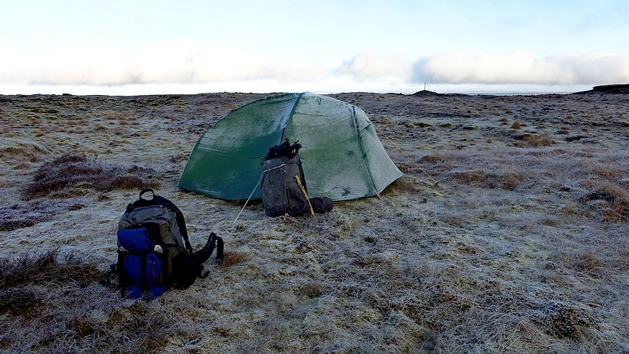 Heavy frost at Bleaklow Head pitch